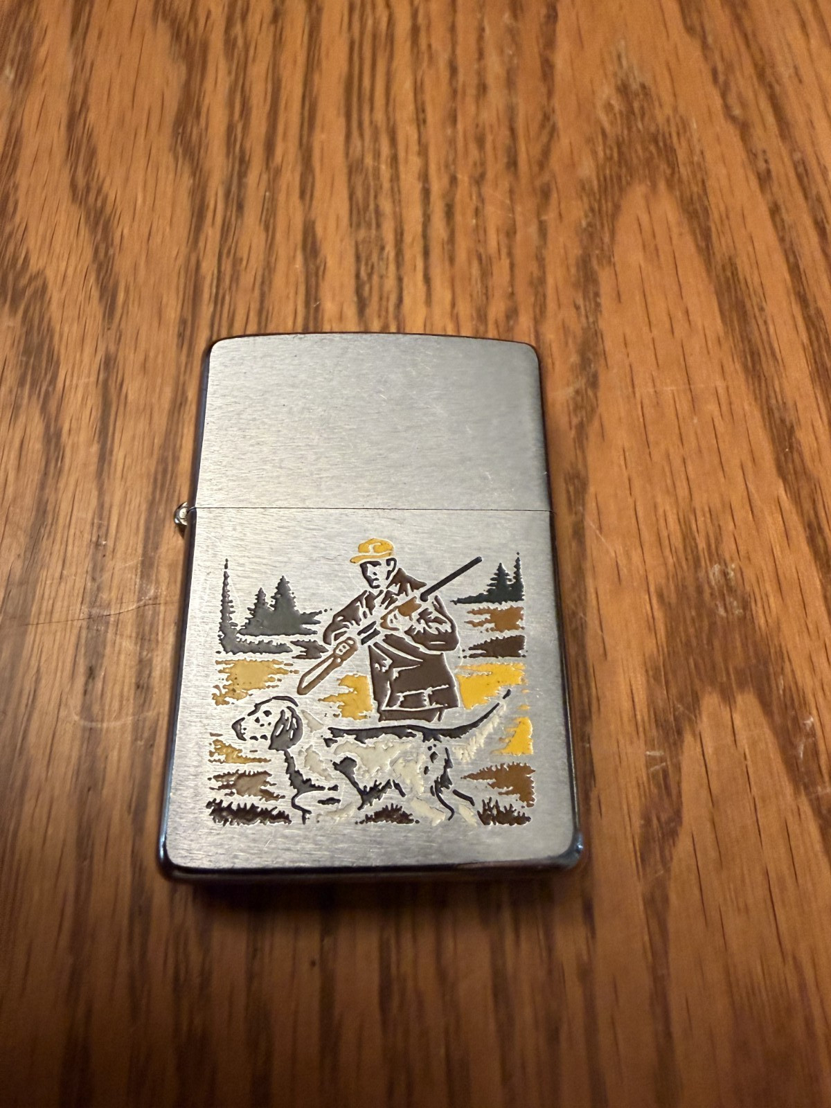 Vintage 1974 Zippo Lighter with Hunting theme, Hunter and Dog