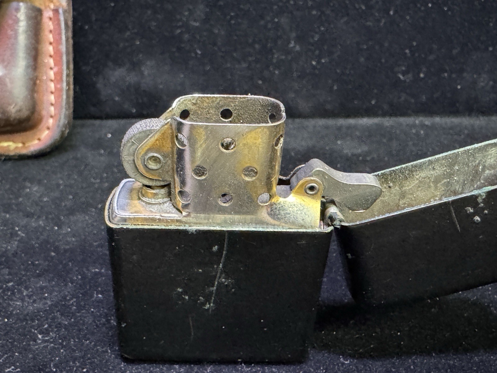 Zippo vintage Lighter K XII Black with brown leather belt holder USA tobacco