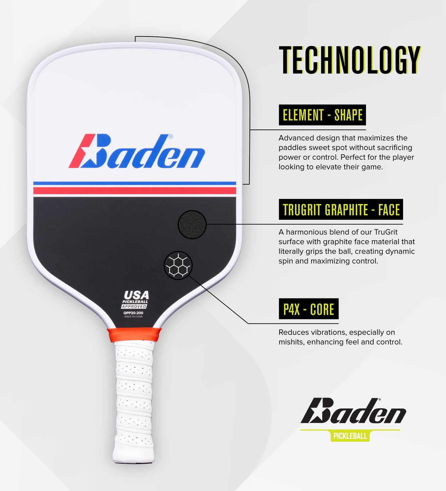 Baden Battle Point Pickleball Paddle Usapa Approved Graphite Composite Face For