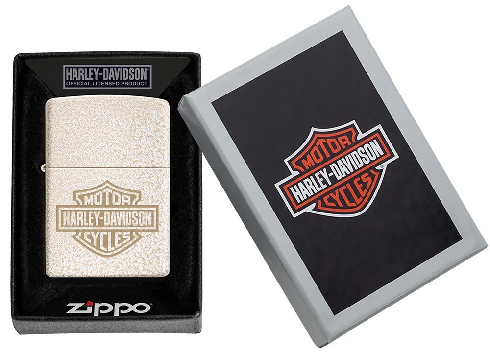 Genuine TEXTURED ZIPPO Lighter 49467 HARLEY DAVIDSON LOGO MERCURY GLASS BNIB