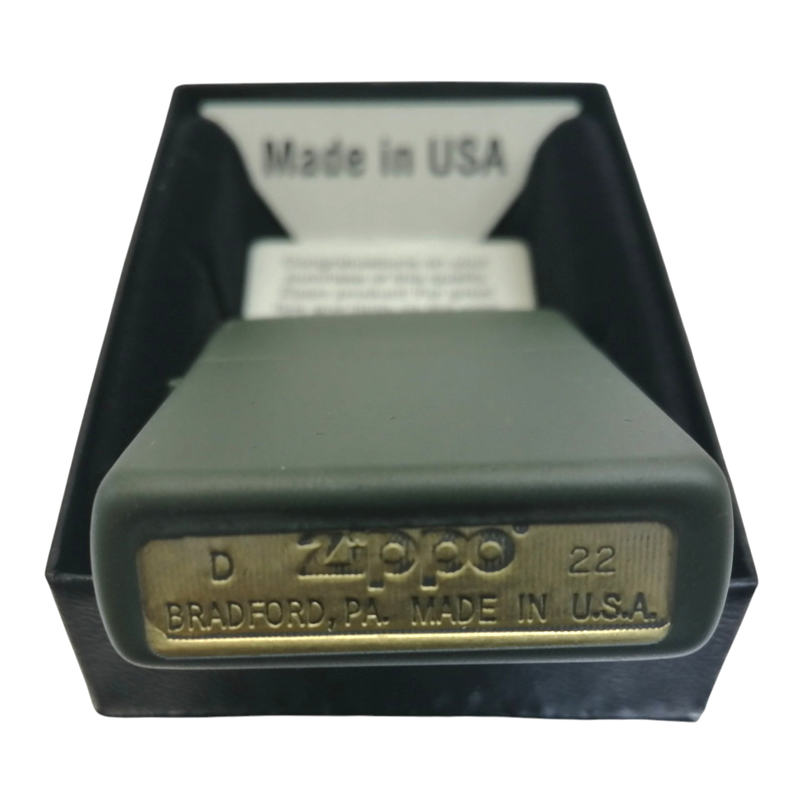 Zippo Windproof Lighter Durable Refillable Green Matte Khaki Dark Gift Box