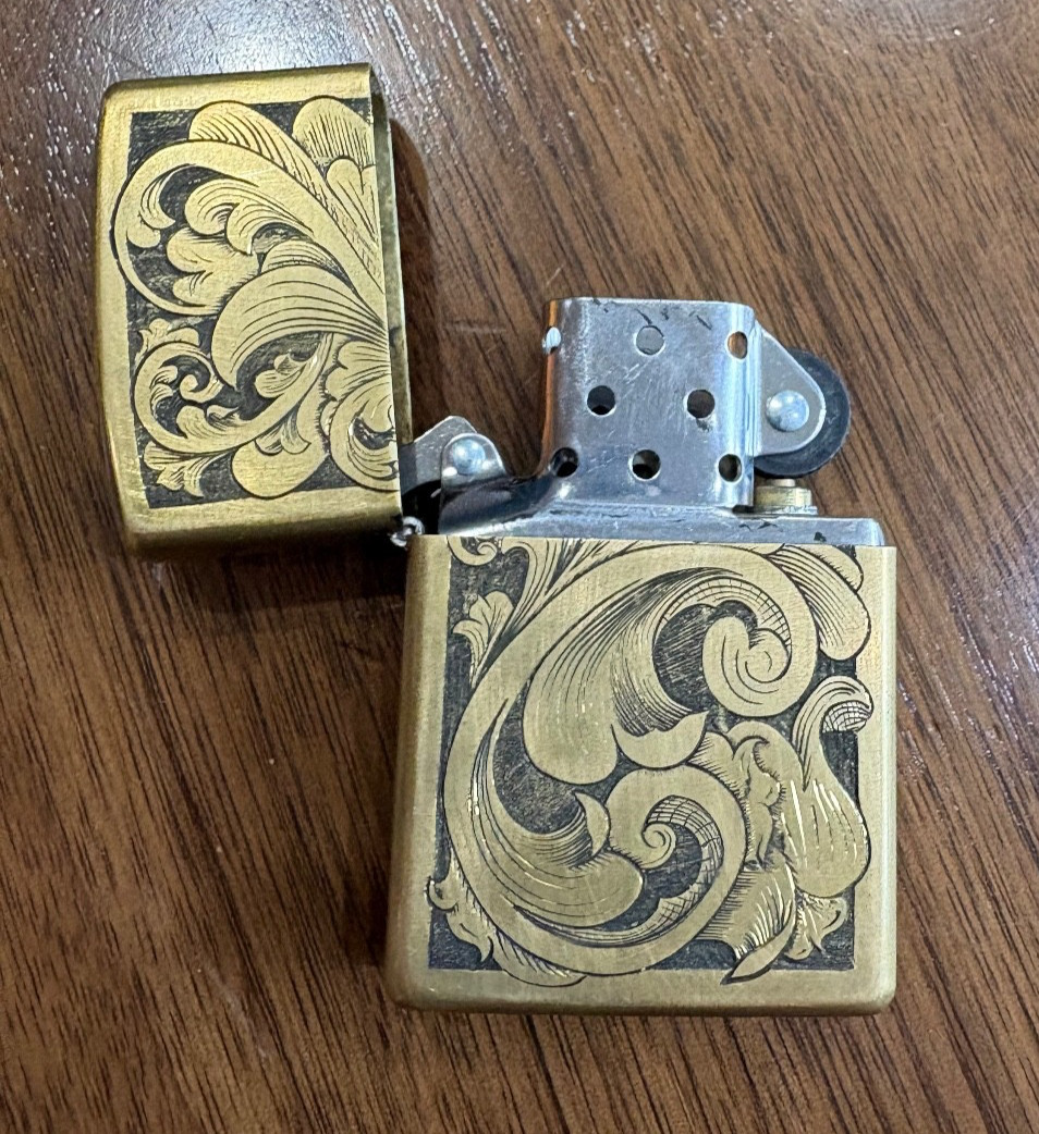 Hand Engraved Brass Zippo Lighter