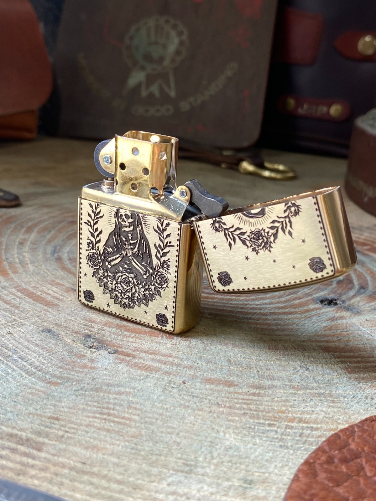 Holy Mother & Santa Muerte | Brass Armor Zippo | Made in USA