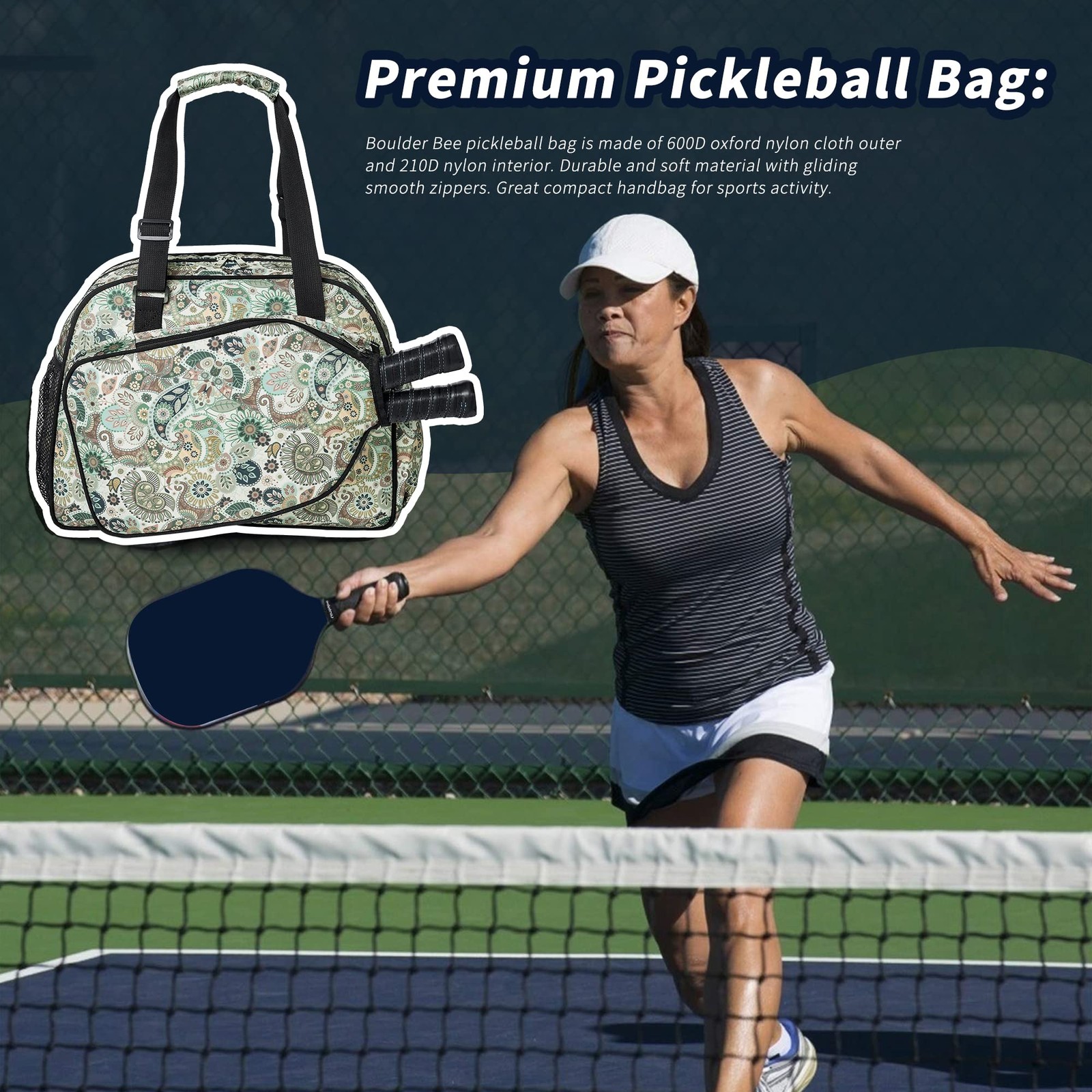 Boulder Bee Premium Pickleball Bag Women’s Tote Shoulder Gym Water Bottle Holder