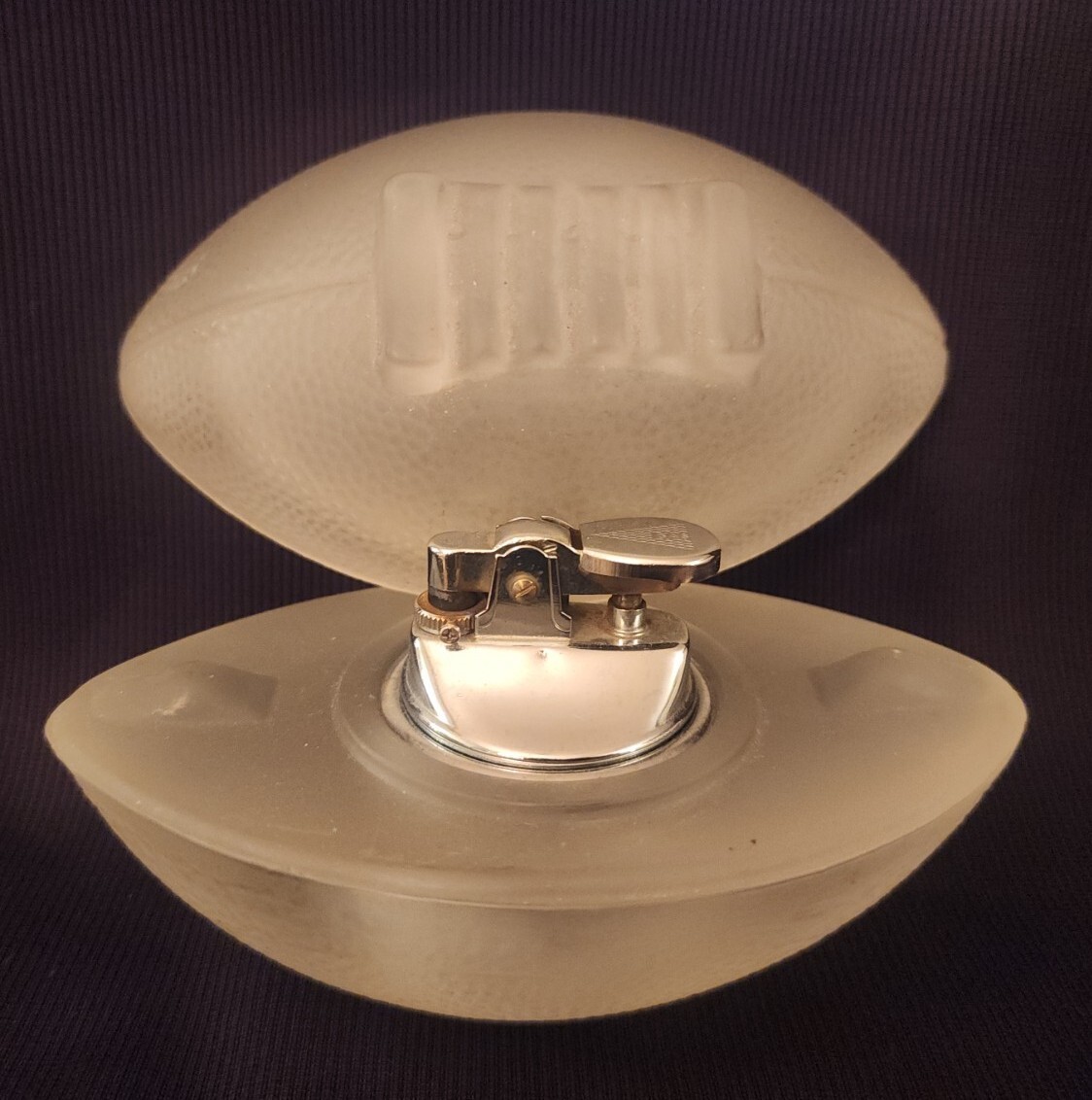 Very Rare : Football : Vintage Football Table Lighter/Frosted Glass/it Works