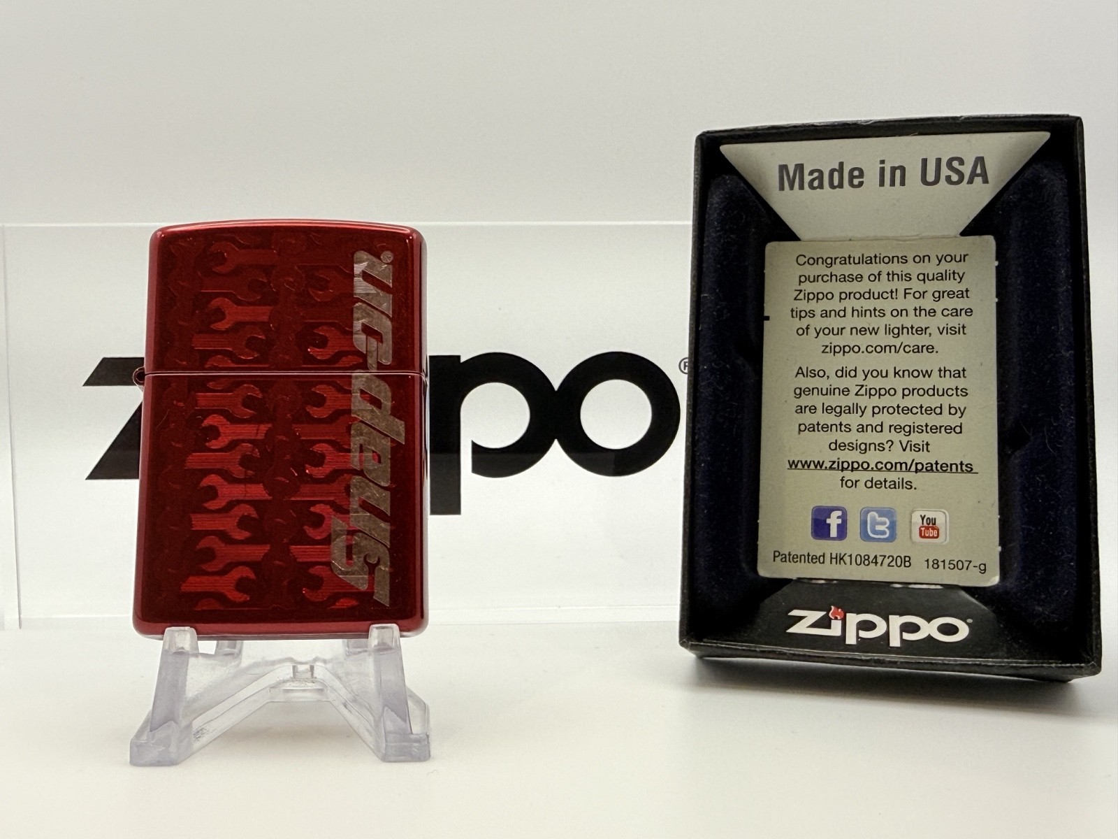GENUINE ZIPPO LIGHTER RED SPANNER DESIGN SNAP ON COLLECTABLE BOXED & NEW