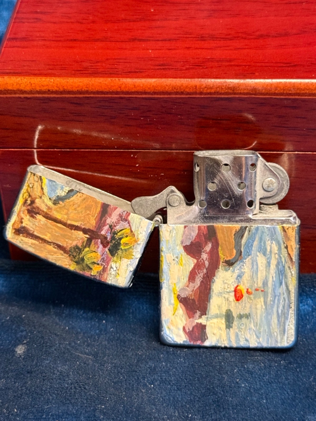 👀 One Of A Kind Folk Art Zippo Lighter Hand Painted Signed By Leo 👀