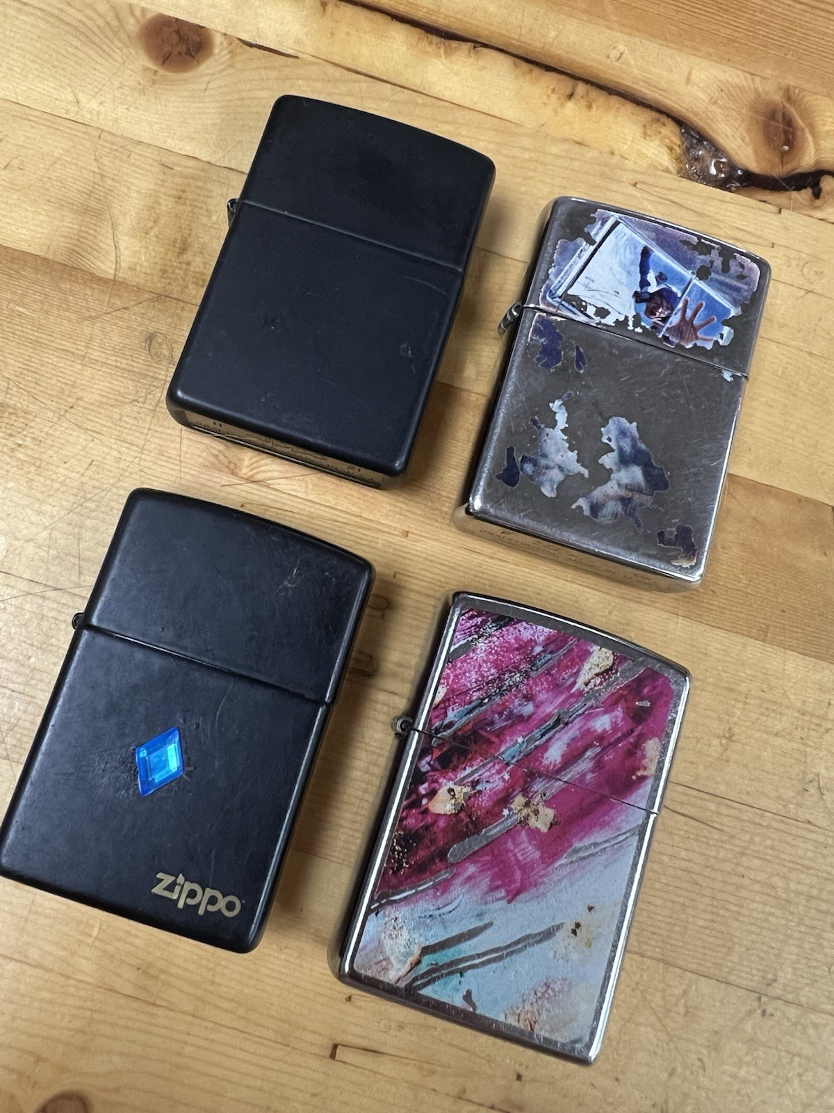 Lot Of 4 Zippo Lighters Made In USA Variety Of Designs
