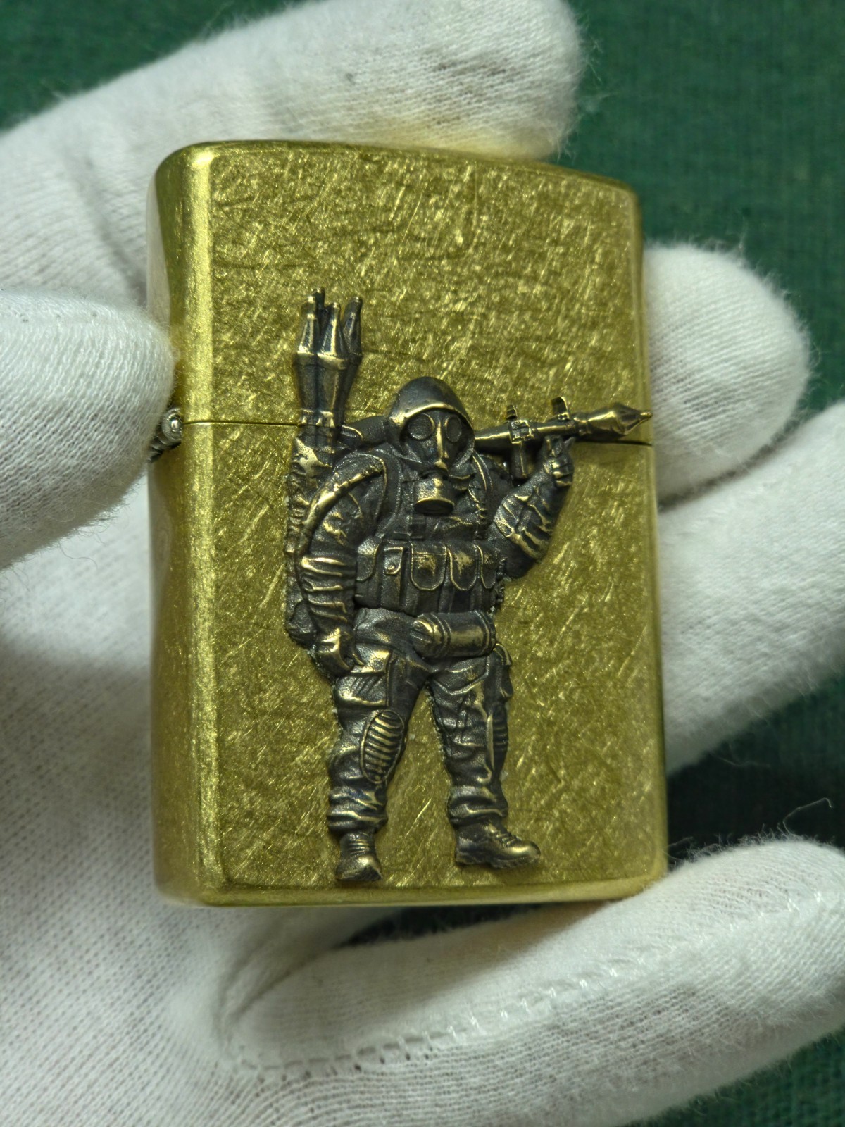 Custom Brass Zippo Case Stalker Gas Mask Warrior RPG Handcrafted Unique Ukraine