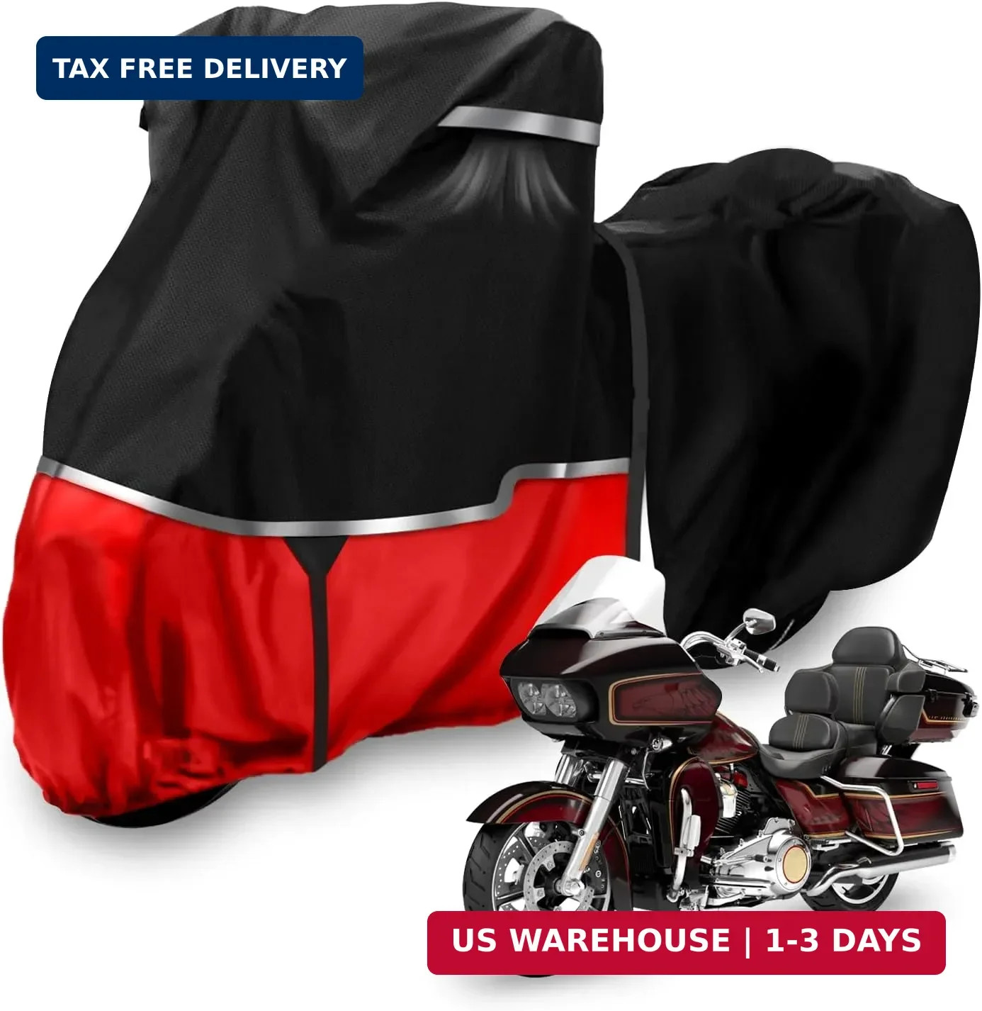 420D Waterproof Motorcycle Cover with Side Top Box Compatible with Touring Model
