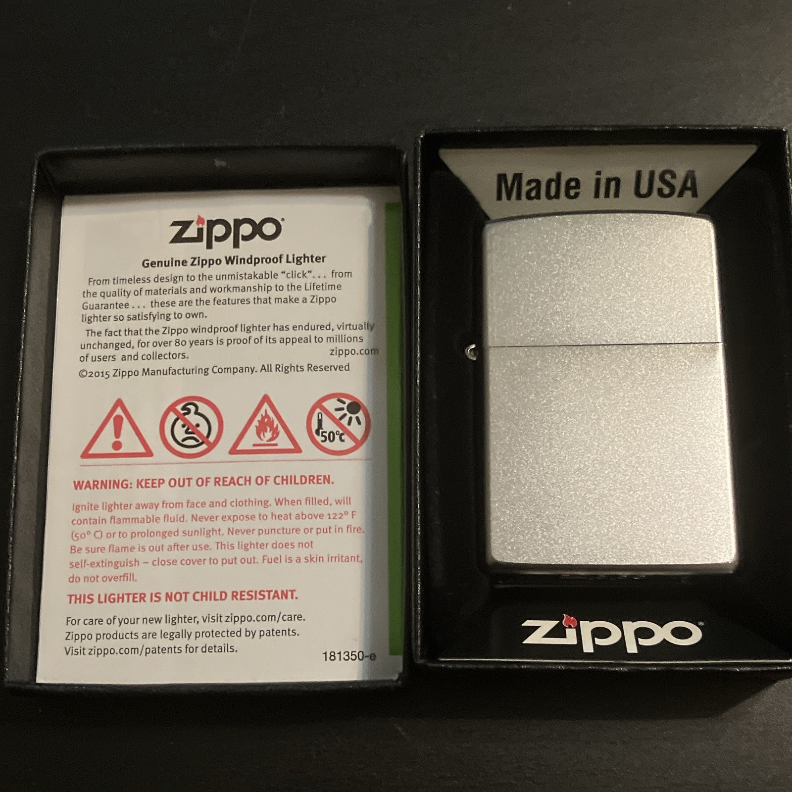 Zippo 205/206 Regular Satin Chrome Genuine Lighter, Made in USA, Zippo Box