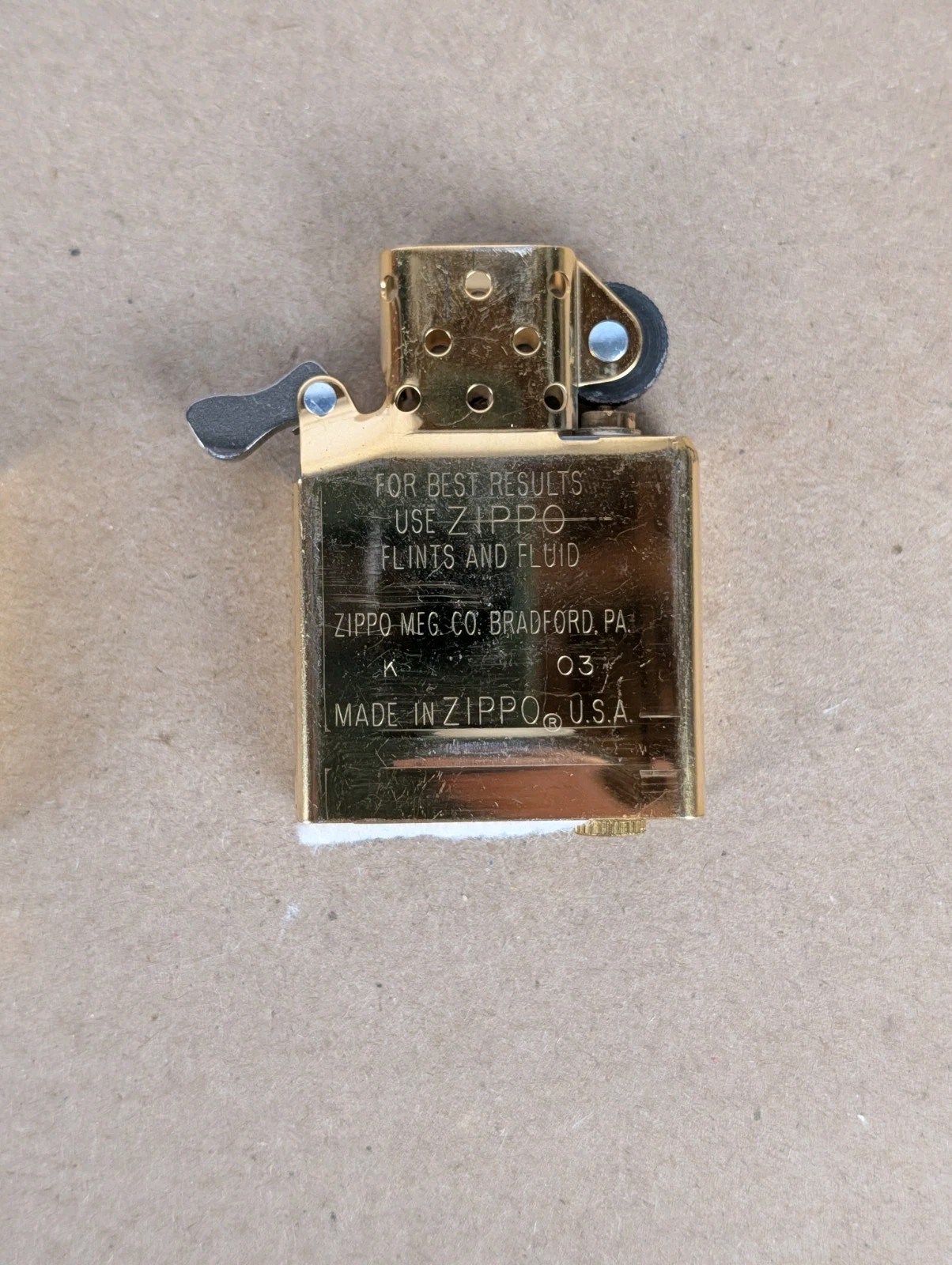 Vintage 2003 Zippo Brushed Brass Lighter New Flint & Wick WORKS USA