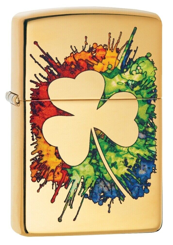 Zippo Graffiti Clover Design High Polish Brass Windproof Pocket Lighter