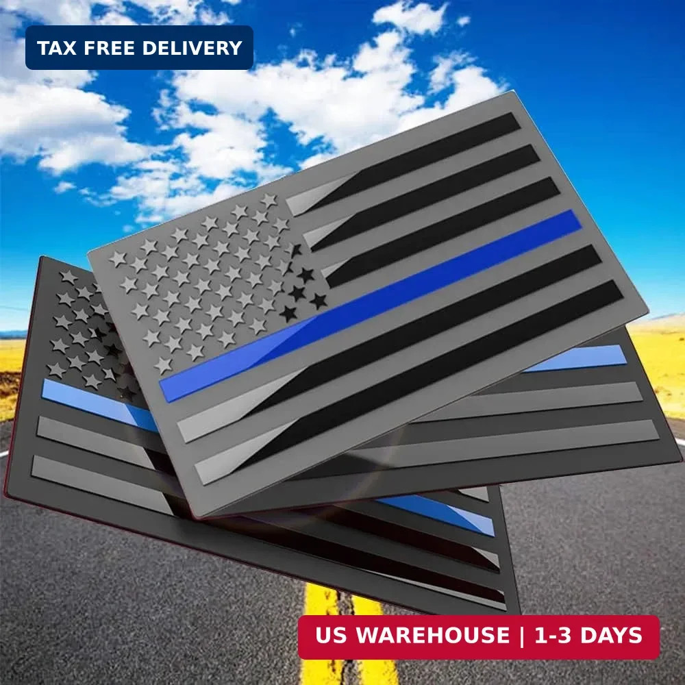 3 Pack Metal American Flag Emblem Decal,Thin Blue line Sticker (Thin Blue Line)