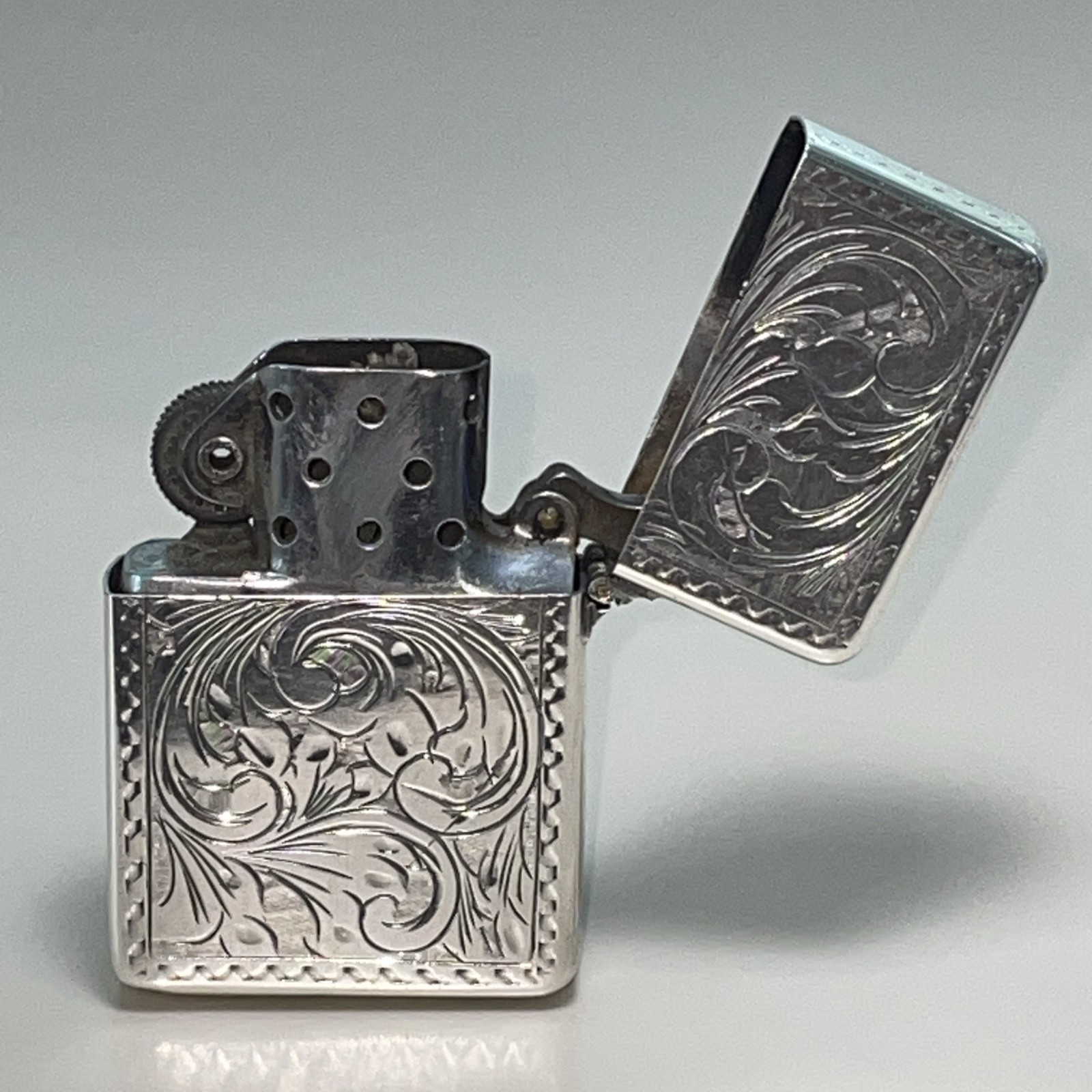 Sterling 800 Silver Edwardian Engraved Vintage Cigarette Lighter insert Zippo
