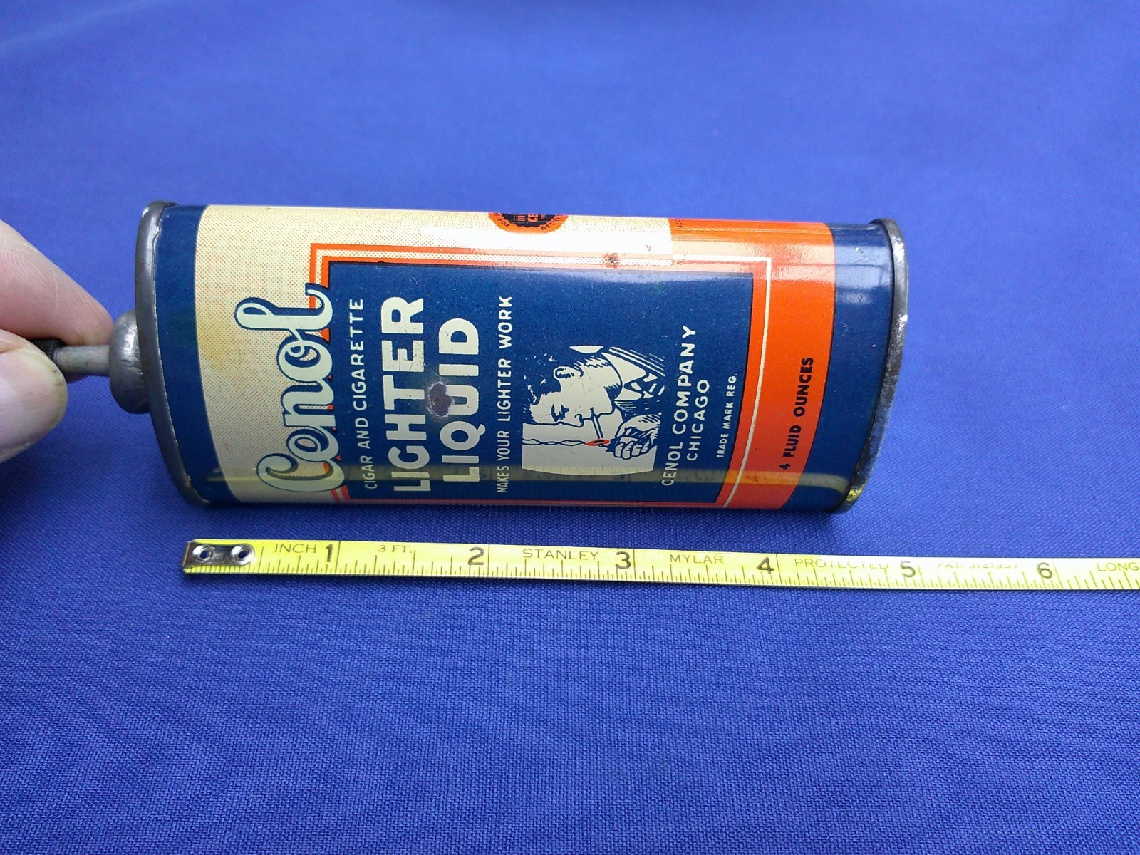 Rare 4 oz. Cenol Cigar Cigarette Lighter Liquid Fuel Oval Tin