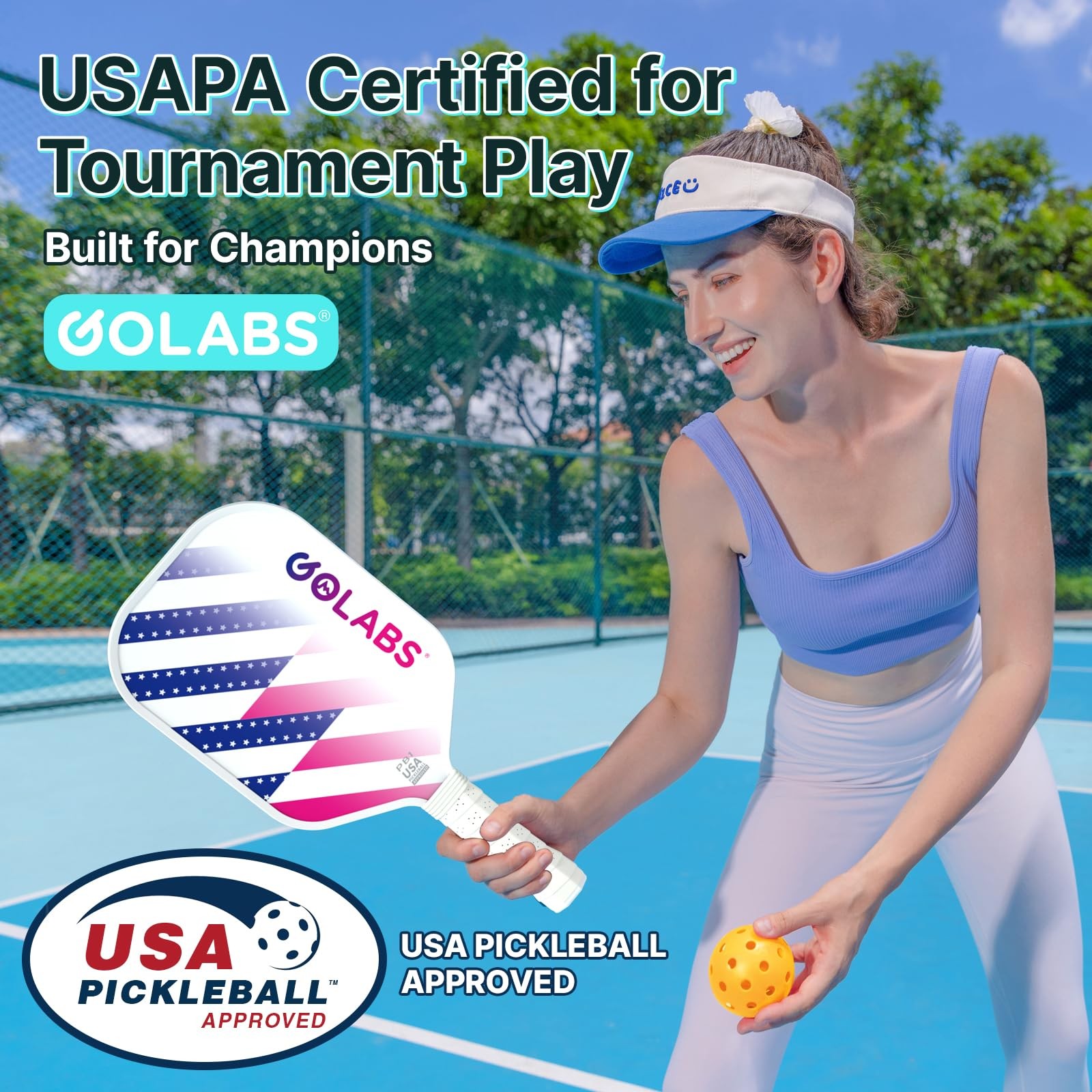 Golabs Pb1 Pickleball Paddles Set Of 2 Durable Fiberglass Surface 16Mm Str-Core