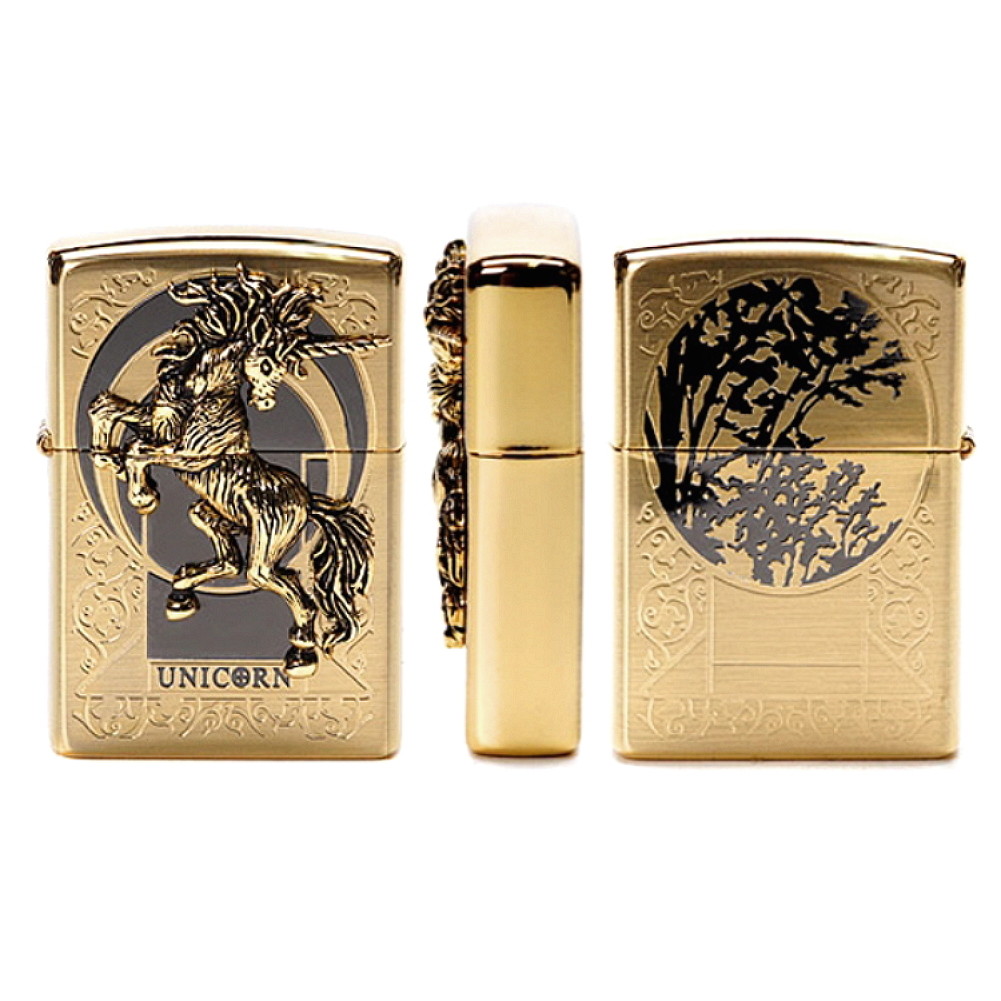 Zippo Unicorn Gold Lighters Genuine Original Packing 6 Flints set GIFT