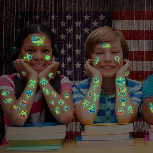 106 Packs Decorations Glow in the Dark Tattoos, Multiple Styles 4th of July