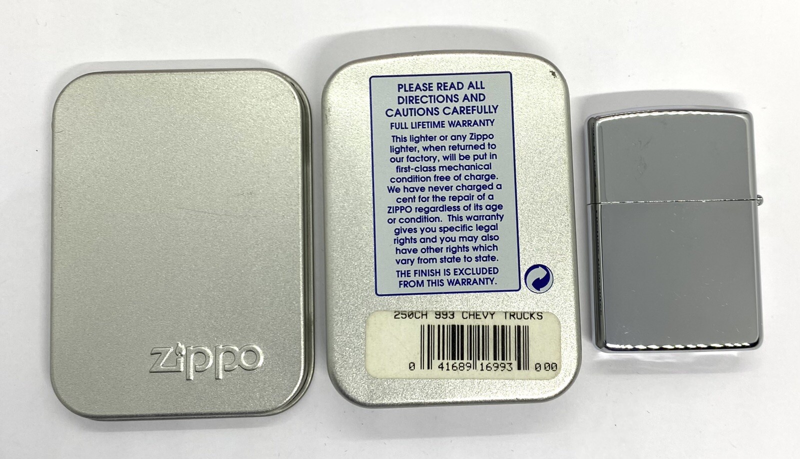 Vintage 1996 Chevy Trucks Zippo Lighter With Box 2.1/4 x 1.5/8 x 0.1/2”