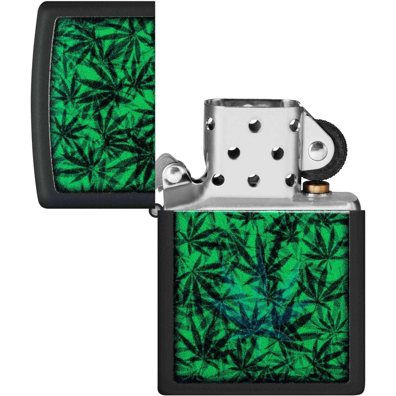 Zippo Windproof Pocket Lighter Cannabis Design Classic Black Matte Finish 48736