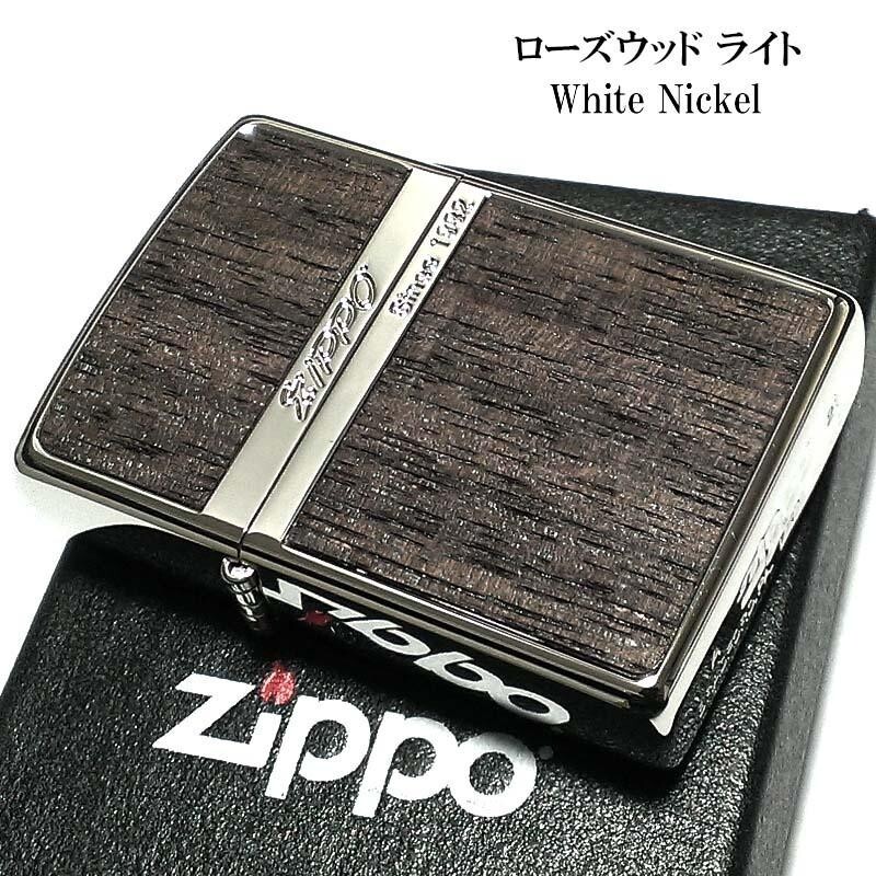 Zippo Oil lighter Rose Wood Light White Nickel Silver Stripe Regular Case Japan