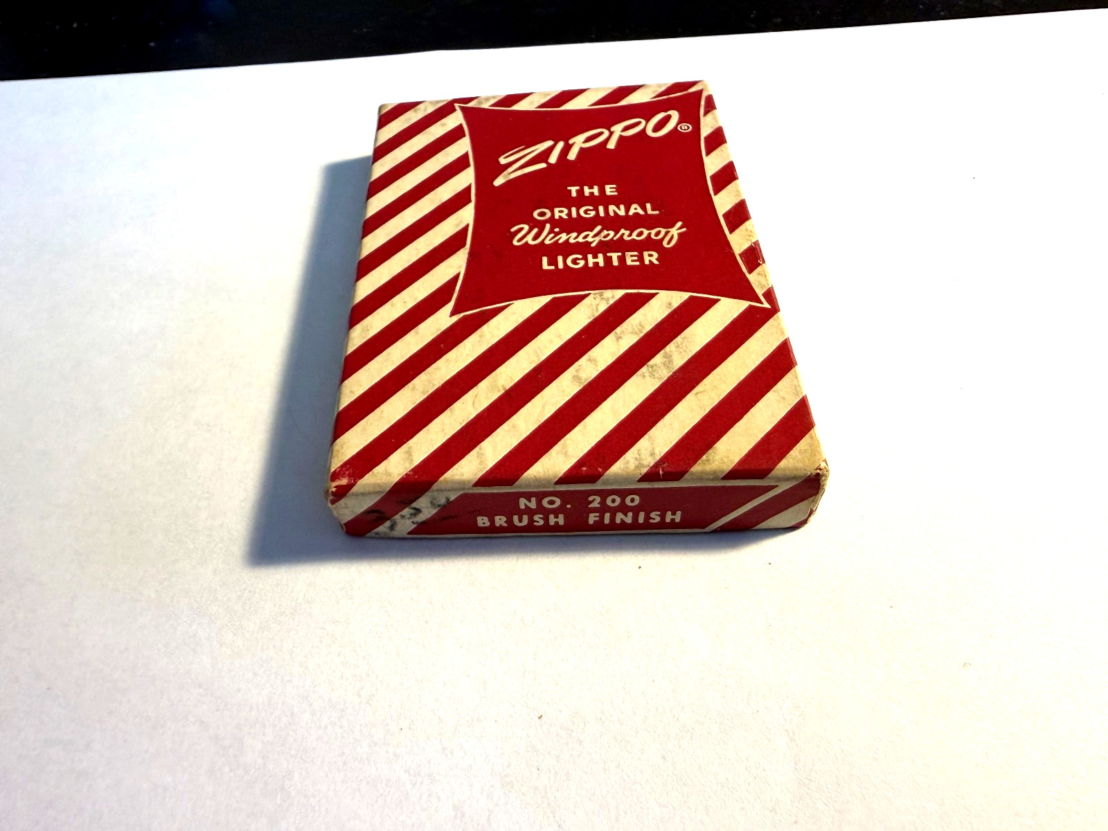 Vintage Zippo Brushed Chrome Lighter w/ Red Stripe Box 1950-1957 MINT NEVER USED