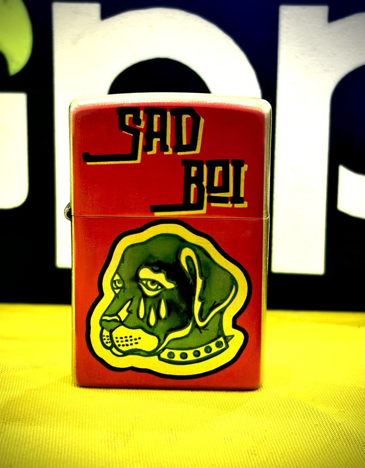 Trad Style gold “Sad Dog” Zippo Lighter Custom Collectable