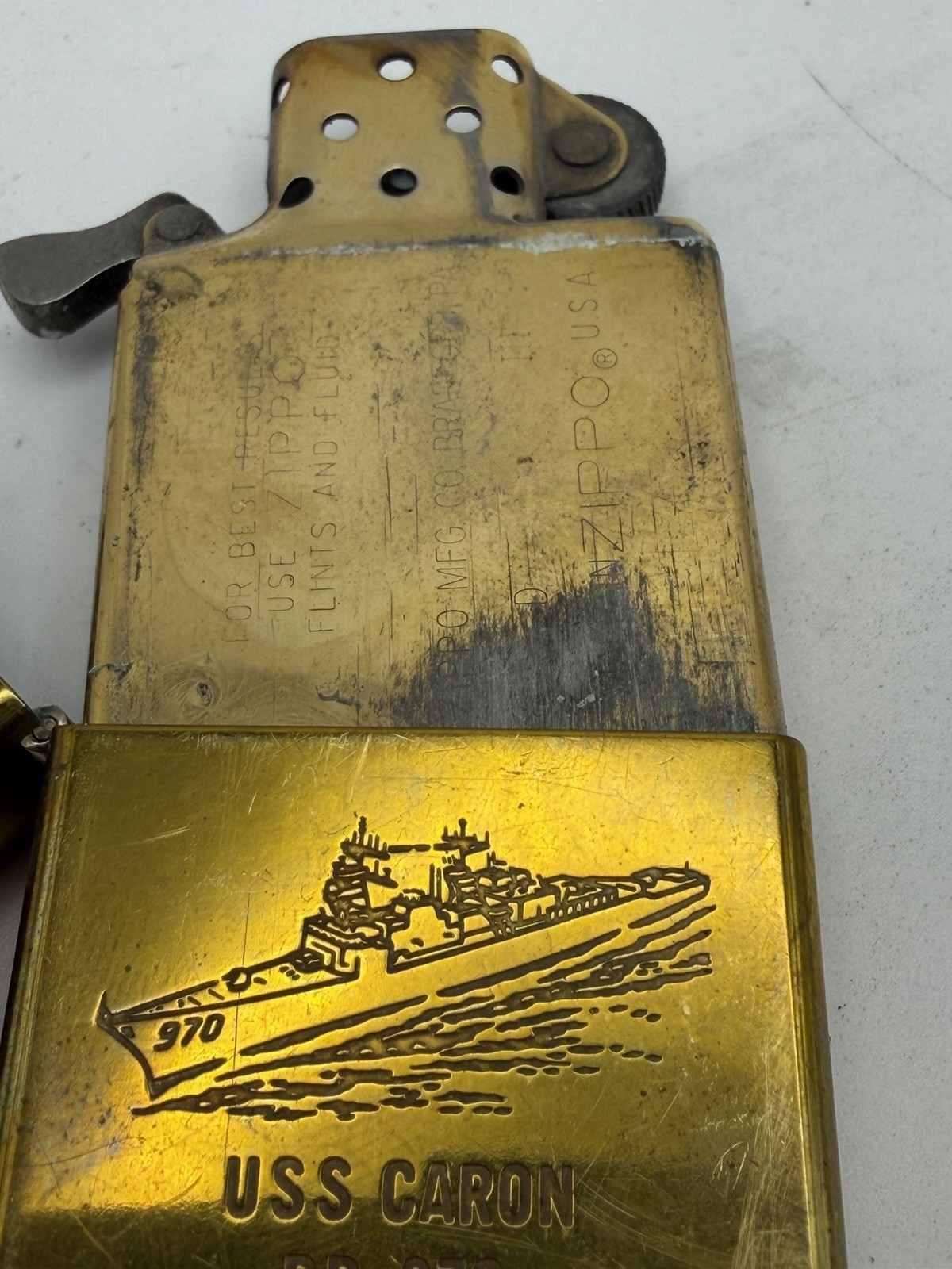 Vintage 1987 USS Caron DD-970 Military Ship Solid Brass Zippo Lighter