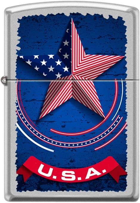 ZIPPO USA Flag Star, Patriotic, Americana Barn Star, Satin Chrome Rare New