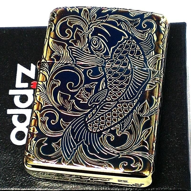Zippo Lighter Carp 5 Sides Arabesque Gold Armor Case Japan New
