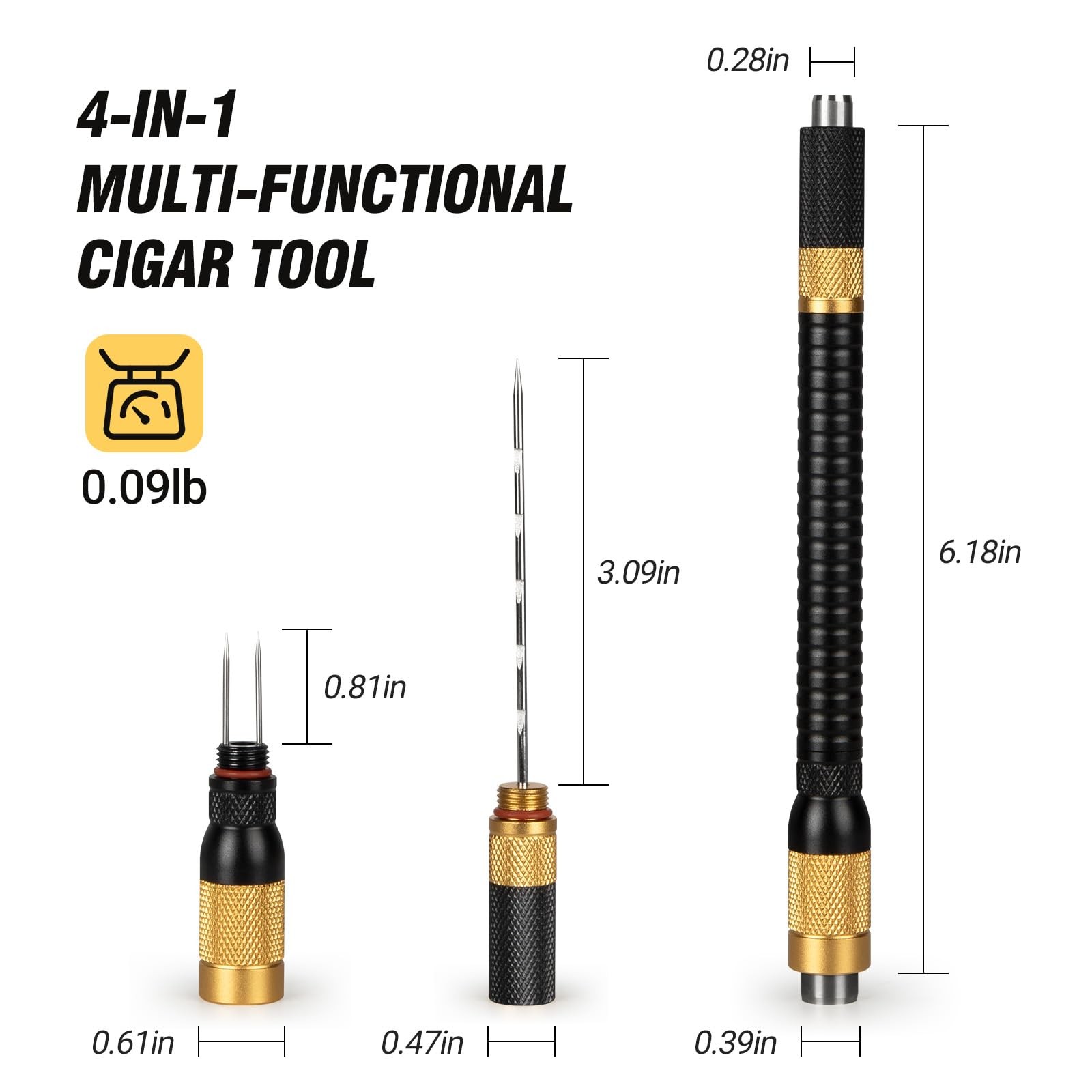 Tesonway 4-in-1 Cigar Draw Enhancer Tool Kit with Cigar Punch Tool, Twin Nubber,