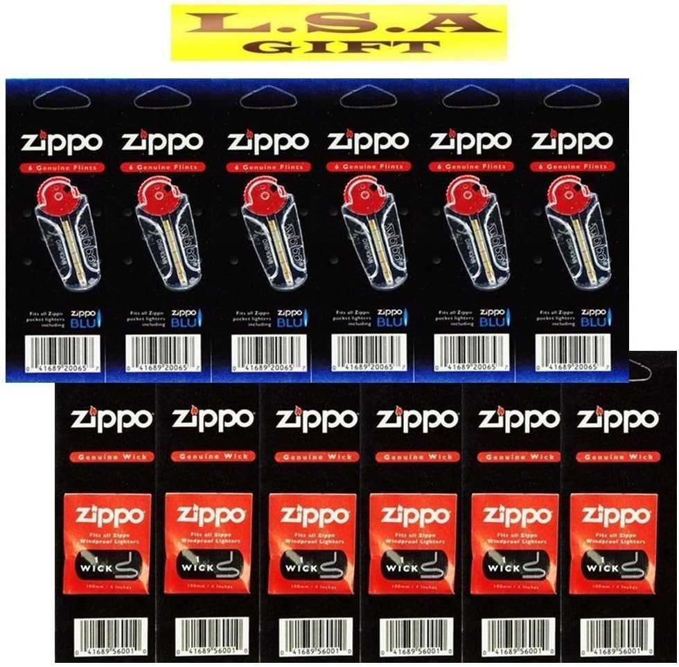 Zippo Lighter Flints & Wicks Combo Kit, 6 Flints + 6 Wicks, 12 Pack
