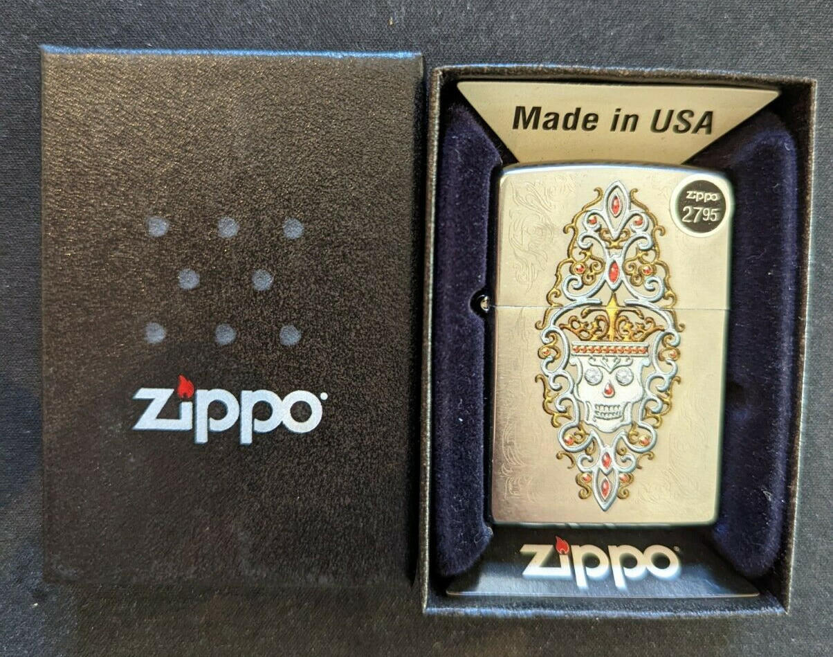 Zippo NEW 28794 JEWELED SKULL- Retired Lighter With free pack Wicks&Flint