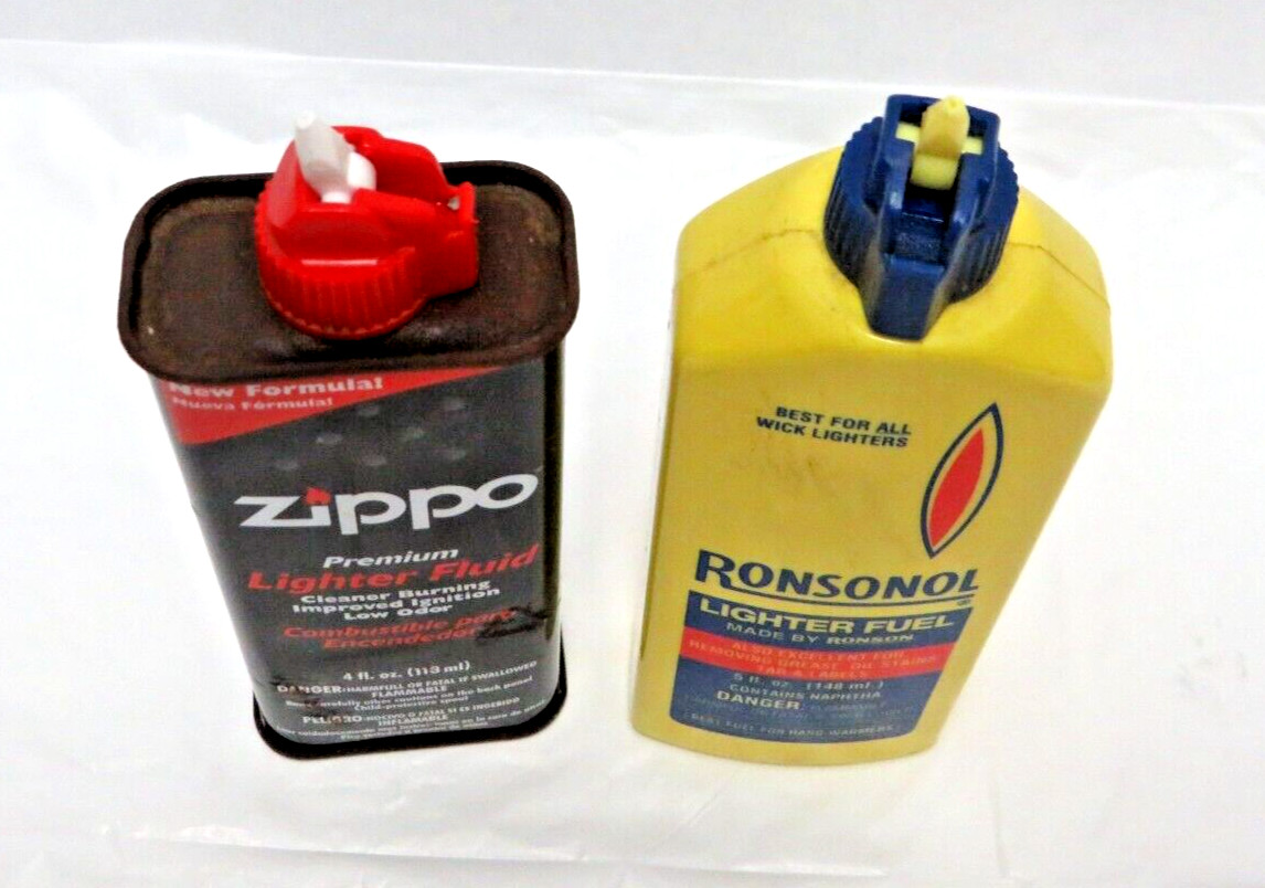 Lot of 2 Lighter Fluid Vintage Tins Zippo 4 fl. oz & Ronsonal 5fl. oz Used
