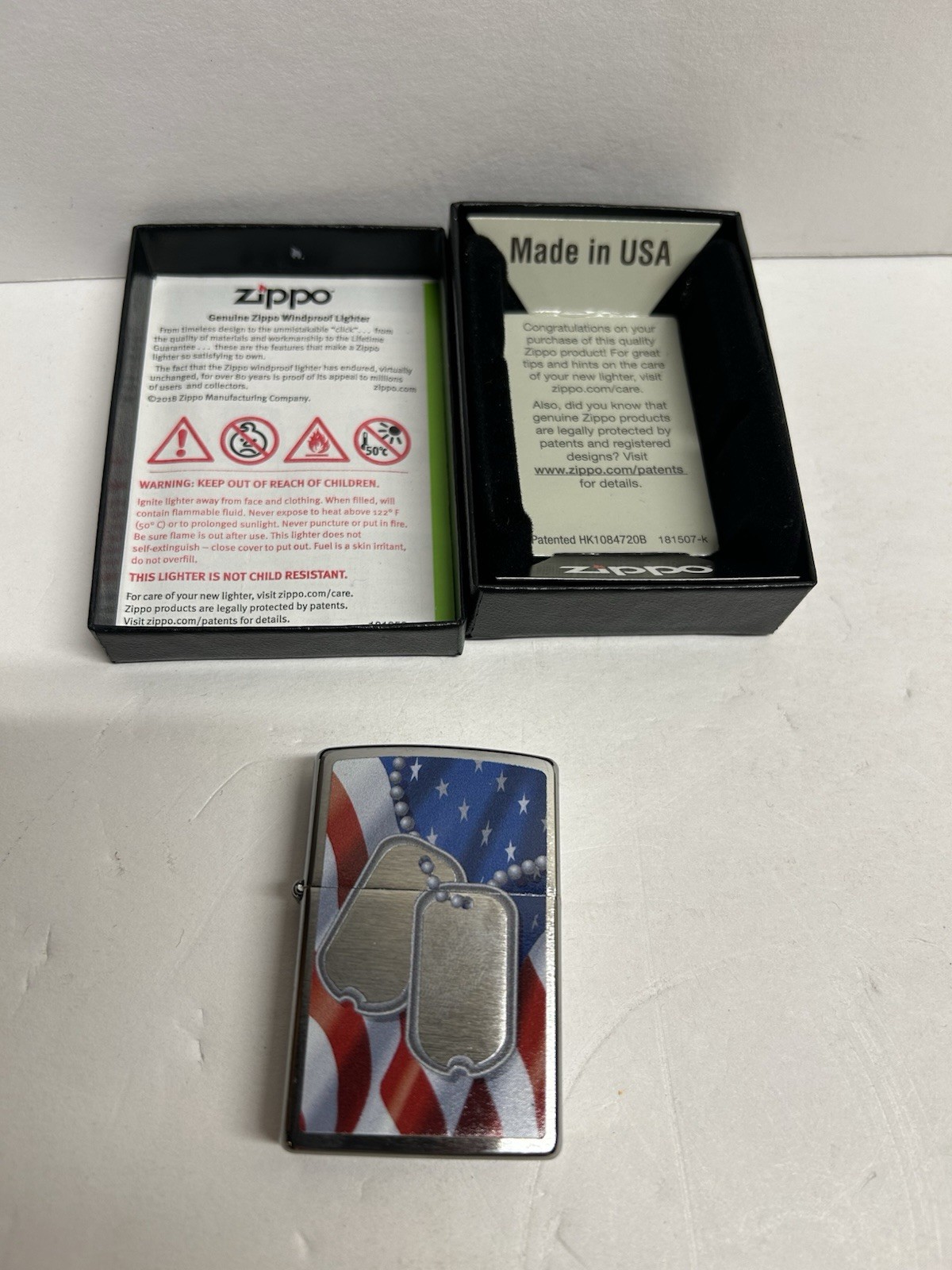 New Zippo Lighter Flag And Dog Tags Premium Star And Stripes Patriotic Veteran