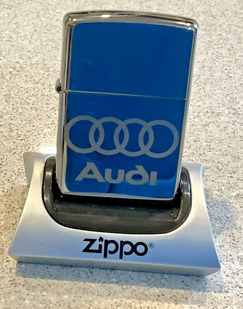 Genuine Brand New 2015 ZIPPO Lighter AMAZING ETCHED AUDI LOGO Black Ice Chrome