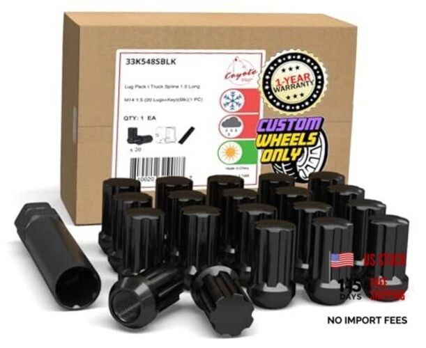 20 Pcs M14x1.5 Thread Short Truck 20 Pack Black Spline – Sunny Climate (Value)