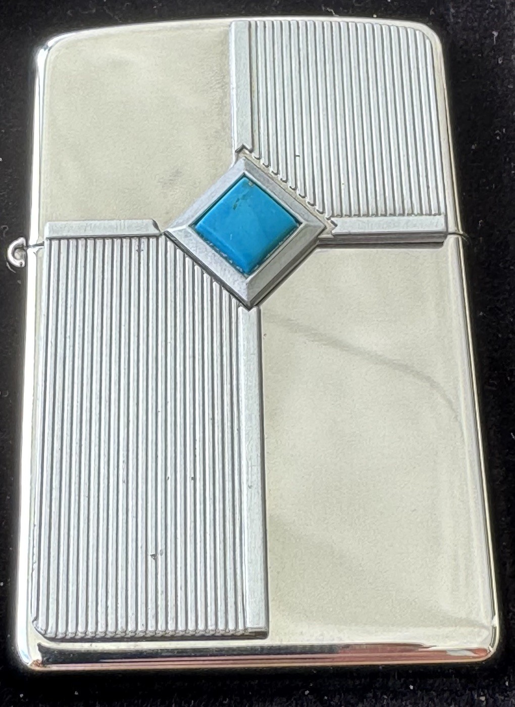 Zippo Corner Connection Lighter 20520 High Polish Chrome Turquoise Stone Mint