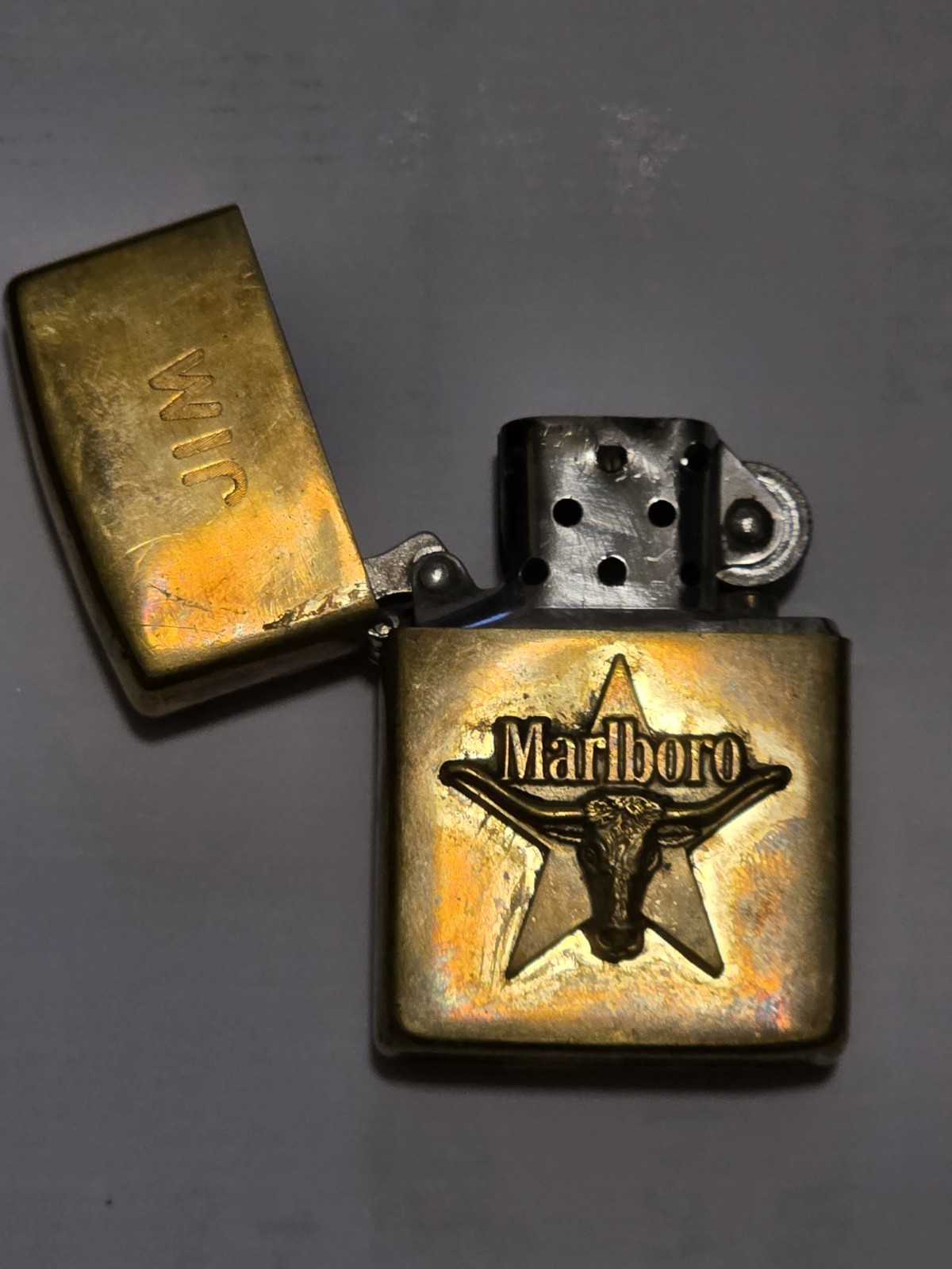 Vintage Marlboro Zippo Lighter Solid Brass Texas Longhorn Star Engraved JIM Used