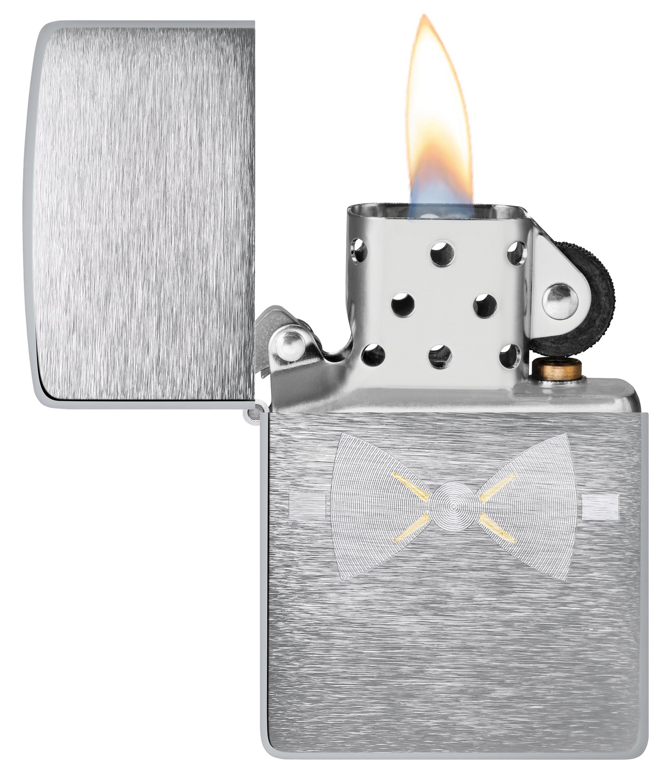 Zippo Gold Bowtie Brushed Chrome Windproof Pocket Lighter, 200-106191