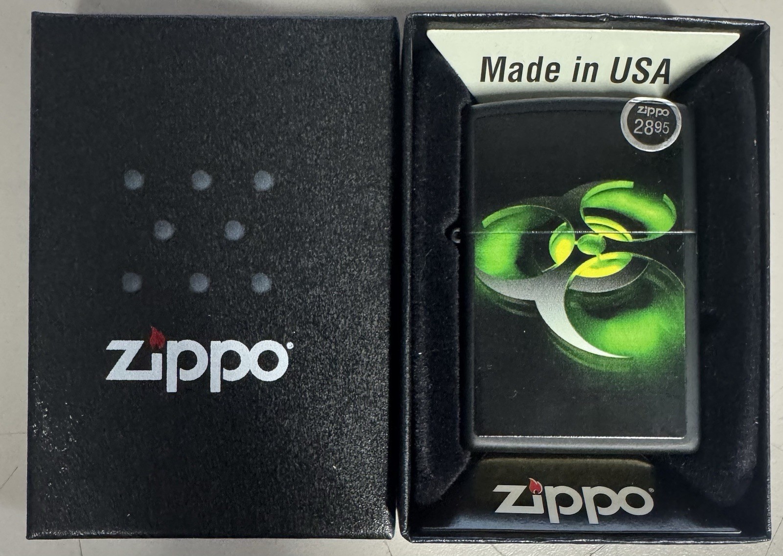 ZIPPO 2015 GREEN BIOHAZARD BLACK MATTE LIGHTER SEALED IN BOX C943