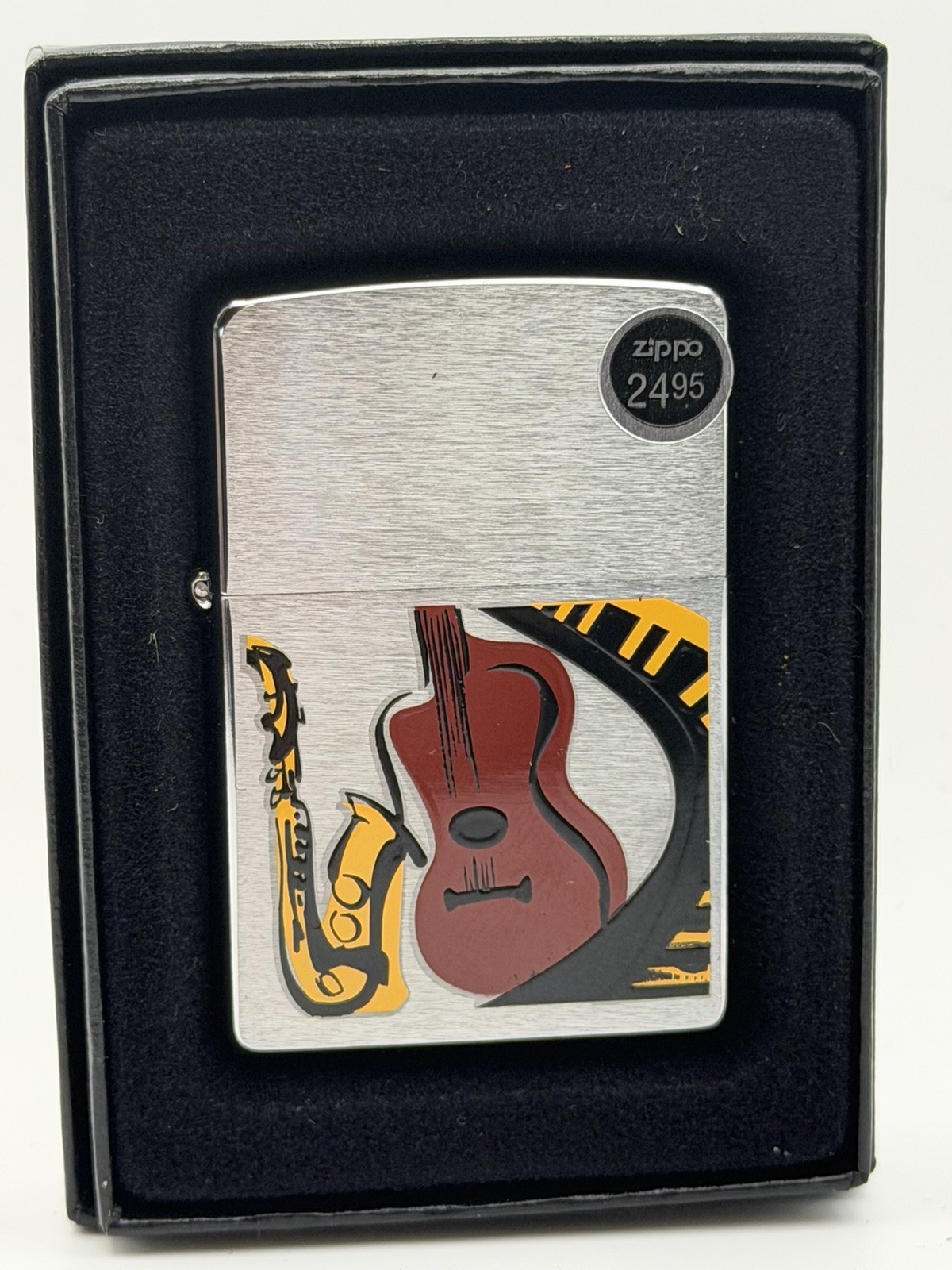 Vintage 2008 Music Instrument Saxophone Guitar Piano Chrome Zippo Lighter New B7