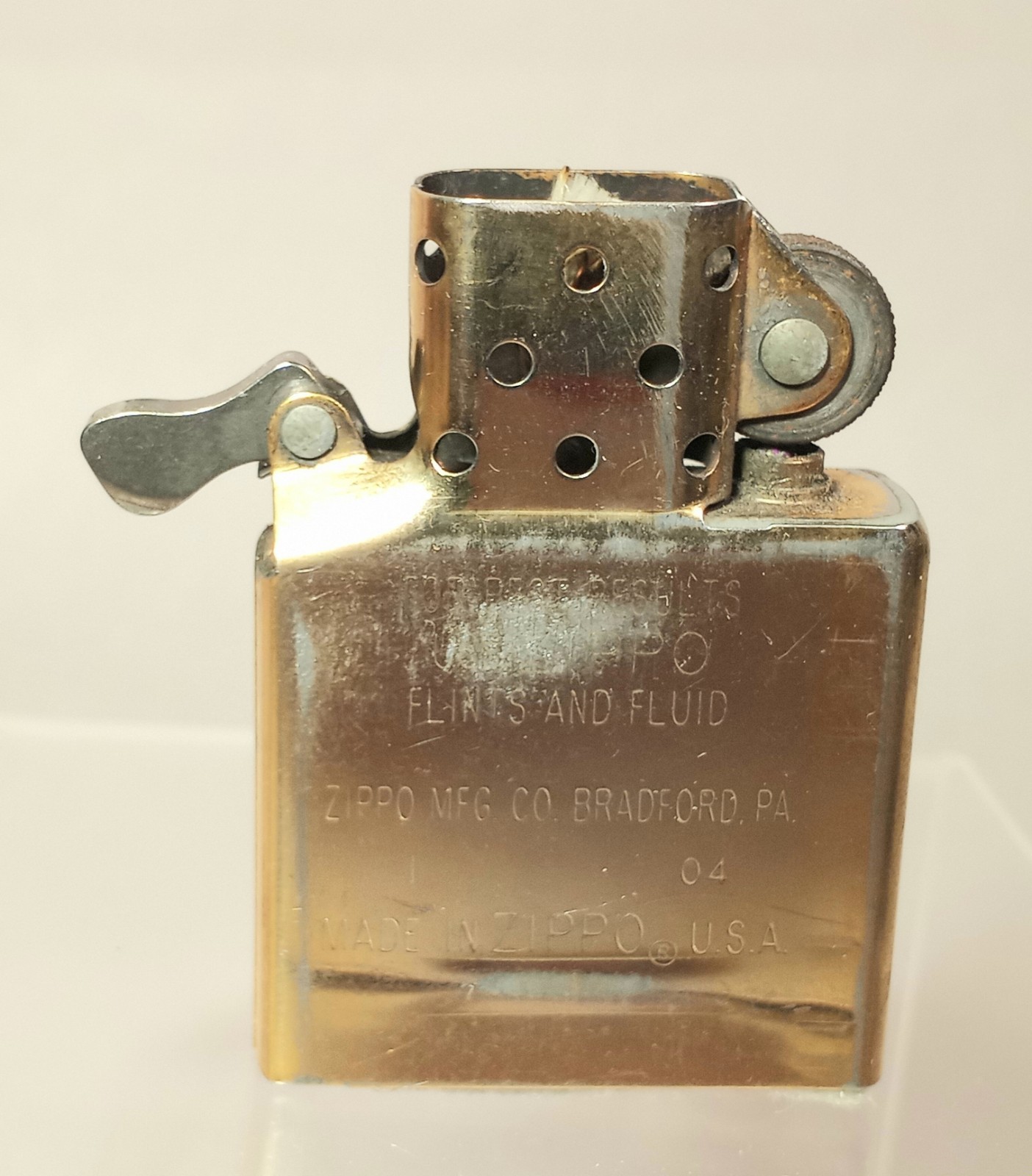 Vintage ZIPPO 2004 Gold Tone Gold Insert Cigarette Lighter Nice Snap