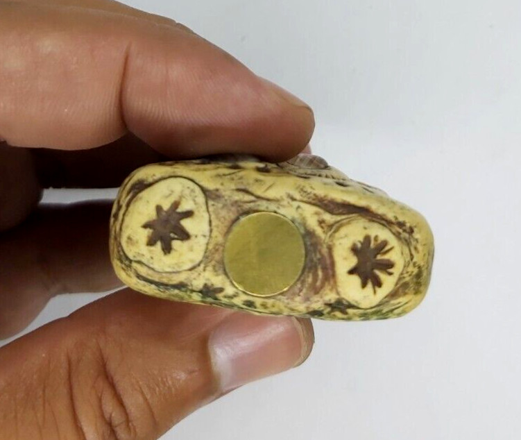 Ancient African Zippo Lighter With Bone Case Decorated Enamel Brass & Seashell