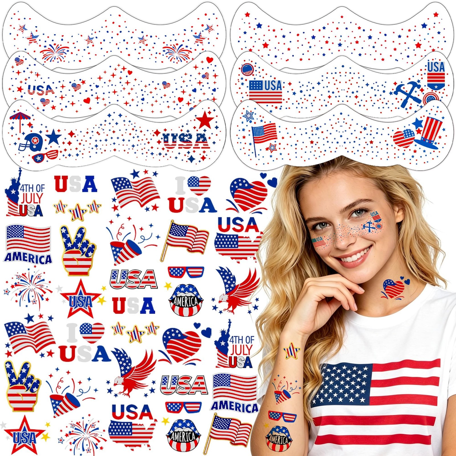Itscolofy 4th of July Glitter Freckle Tattoos, Patriotic Temporary Tattoos St…