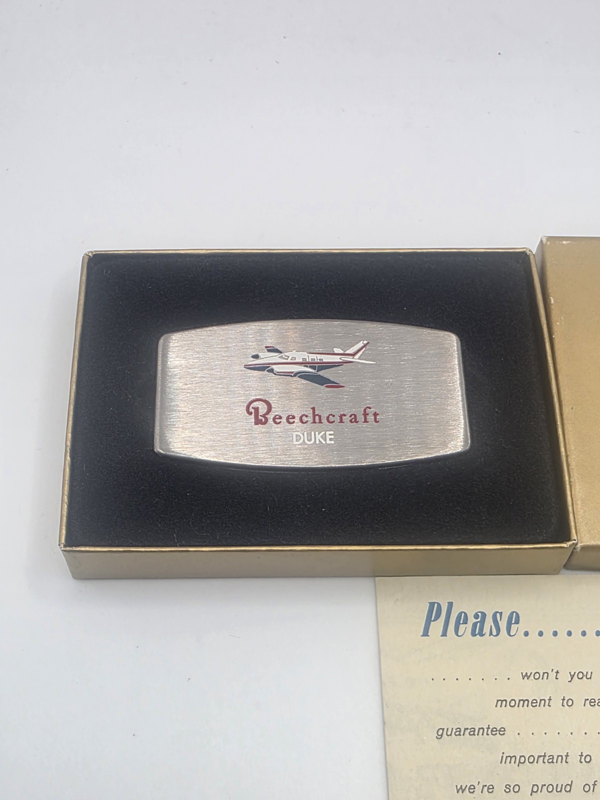 Vintage Zippo Money Clip Advertising Beechcraft Airplanes Duke MIB Unused