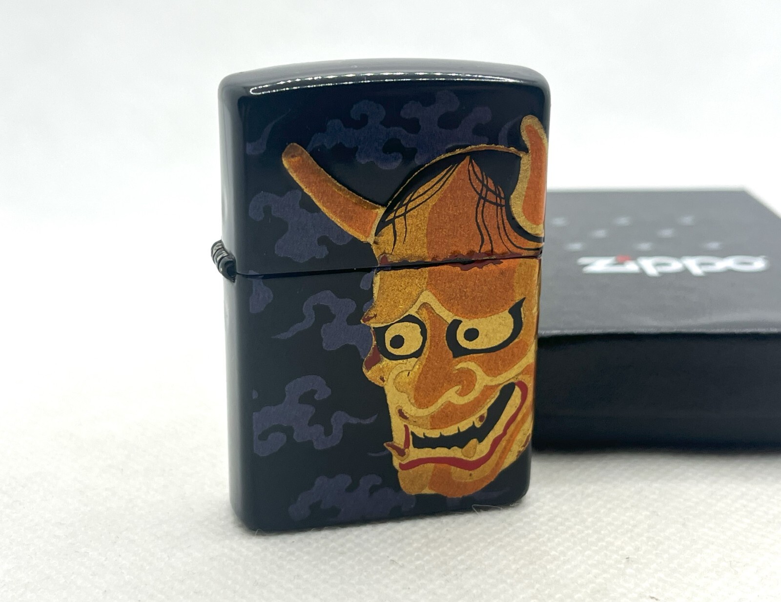 Auth ZIPPO Limited Edition „Hannya Mask“ Lacquer Honkin Makie Lighter Blue-based