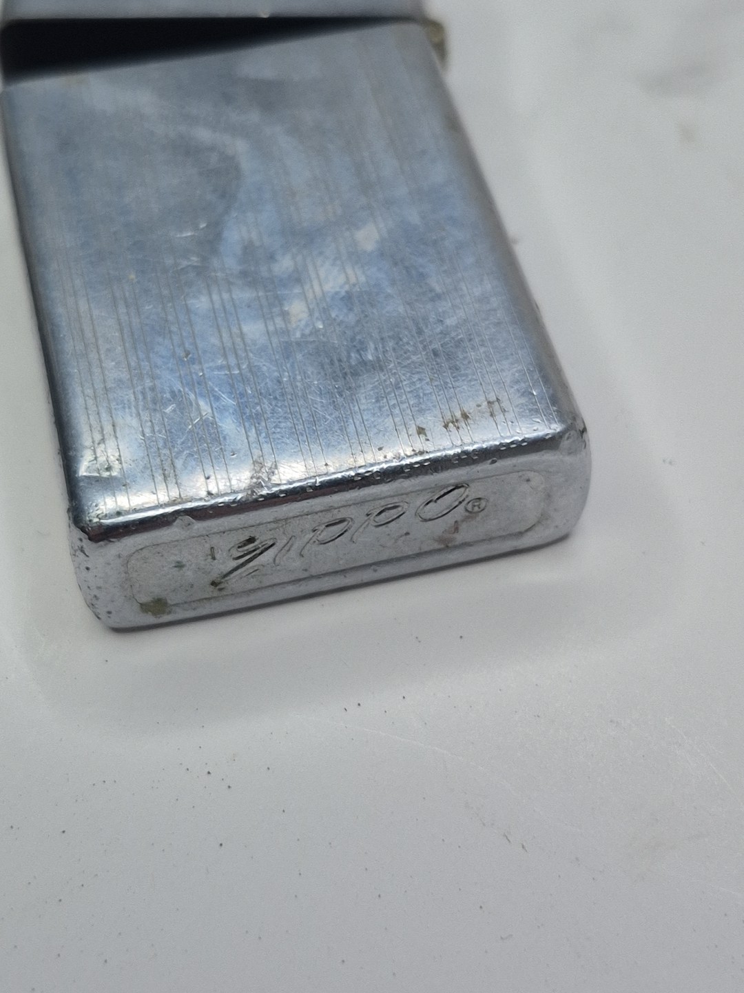 Vintage 1972 Slim Zippo Etched Striped Stripes Pinstripe * No Mono Needs Flint