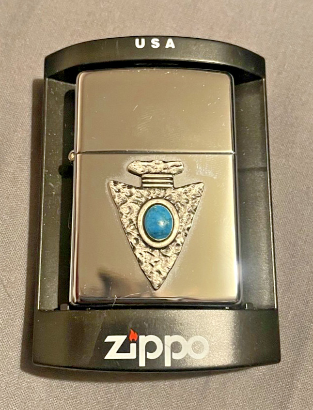 Genuine New ZIPPO Lighter Very Rare ARROW HEAD & Turquoise Stone Inlay